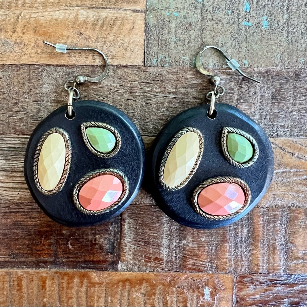 Anthropologie Round Wood Earrings